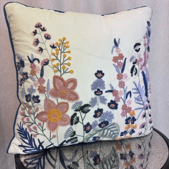 Pier 1 Floral Embroidered 18” Throw Pillow - Picture 2 of 14